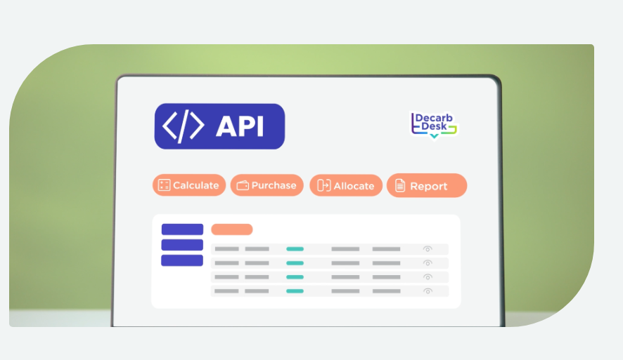 Decarb Desk API interface for calculating, purchasing, allocating and reporting verified transport emission reductions